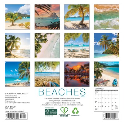 2027 Willow Creek Beaches 7 x 7 Monthly Wall Calendar (63910)