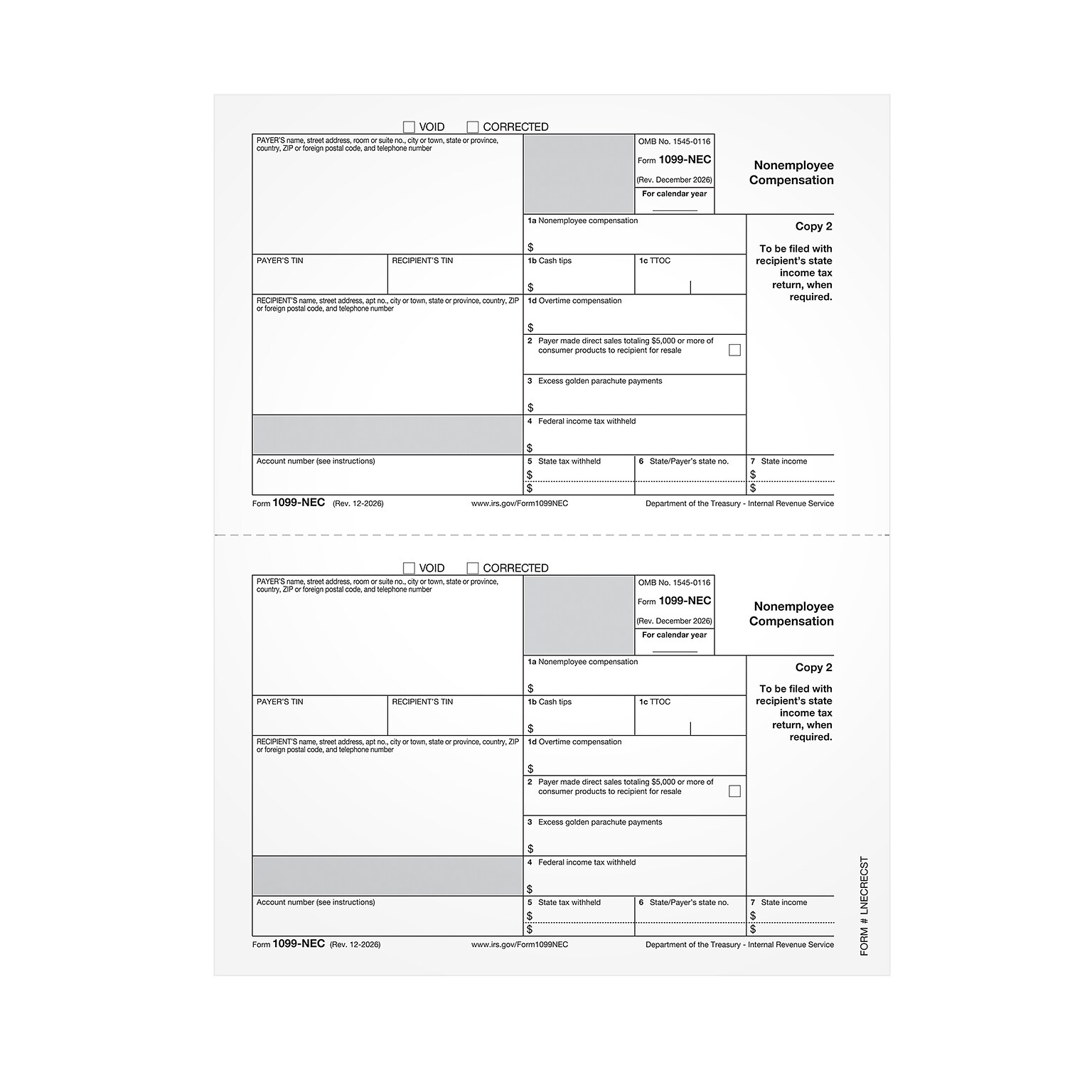 Adams 2026 1099-NEC Tax Form, 1-Part, 50/Pack (LNECPAY2)