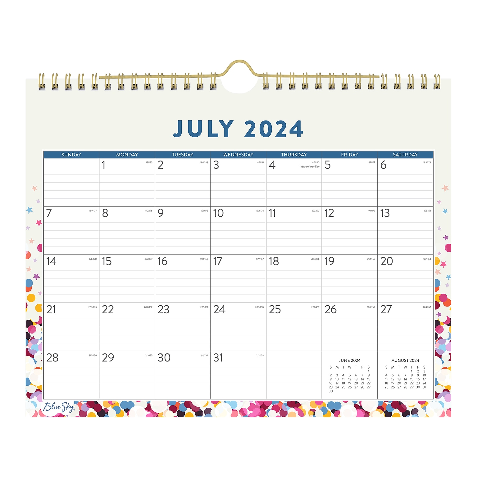 2024-2025 Blue Sky Star Confetti Bright 11 x 8.75 Academic Monthly Wall Calendar (148671-A25)