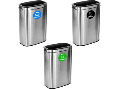Alpine Three-Stream Recycling Station, 10.5 Gallon, Stainless Steel (ALP470-40L-R-T-CO)
