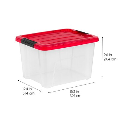 Iris 20.5 Quart Storage Container with Lid, Plastic, Red, 4/Pack (500263)