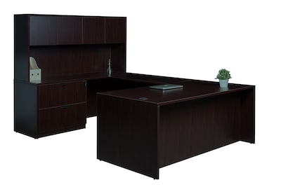 Boss Office Products 66 U-Shaped Desk with Lateral File and Hutch, Mocha (GROUPA17-MOC)