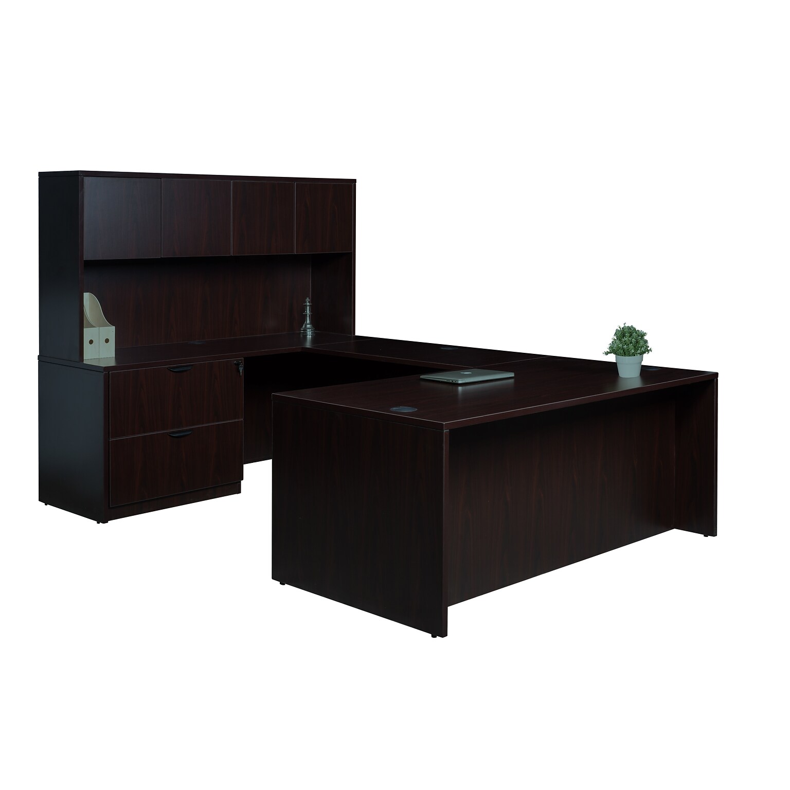 Boss Office Products 66 U-Shaped Desk with Lateral File and Hutch, Mocha (GROUPA17-MOC)
