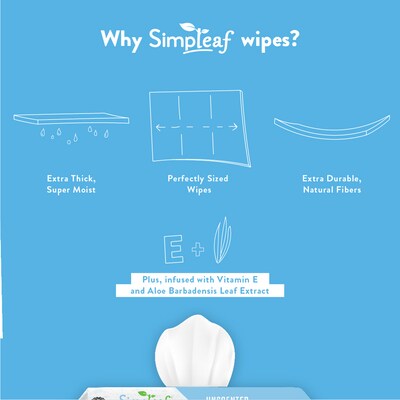 Simpleaf Unscented Flushable Wipes, 25 Single Wipes/Pack, 12 Packs/Box (S-002-12pack)