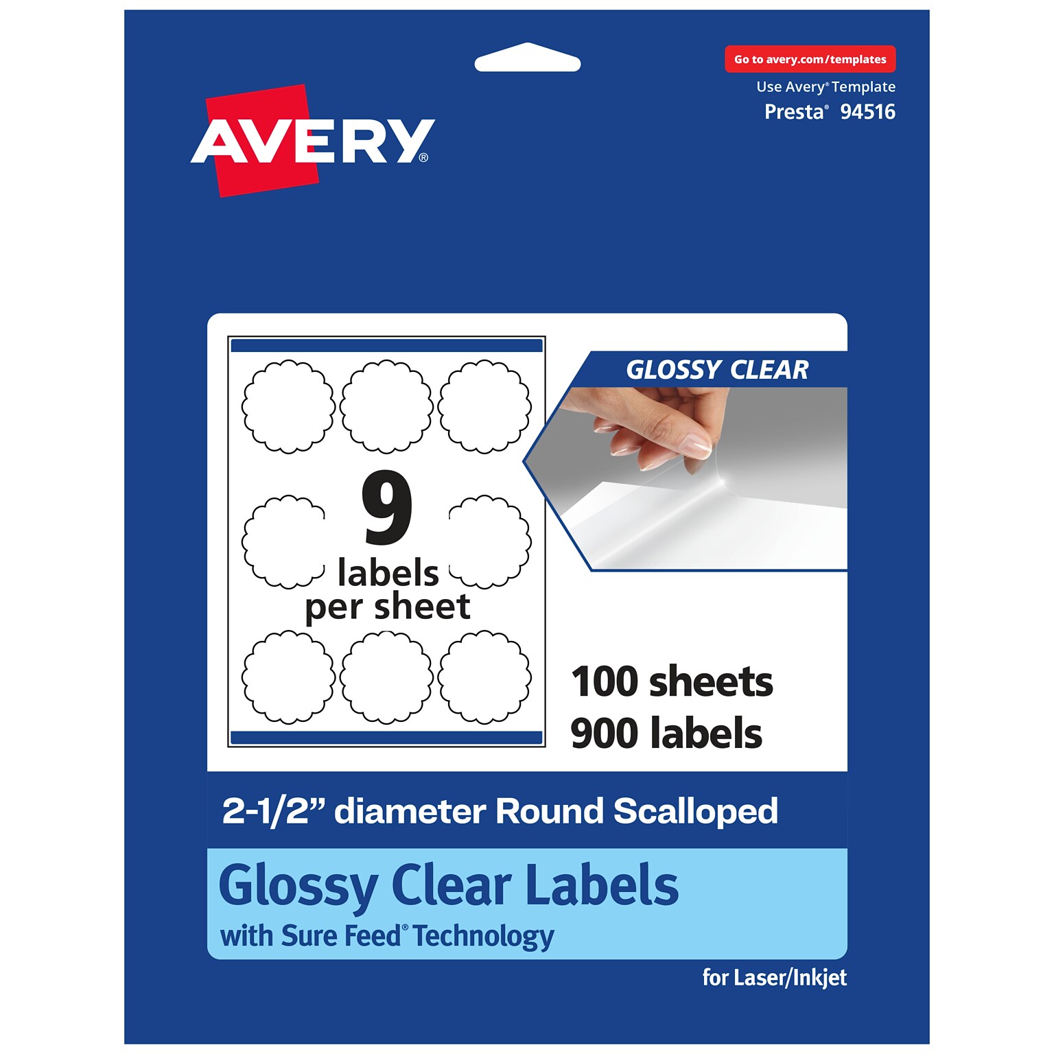 Avery Laser/Inkjet Multipurpose Labels, 2.5 x , Glossy Clear, 900/Box (94516)
