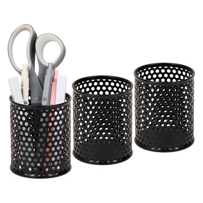 Mind Reader Metal Pen Holder, Black, 3 Pieces/Set (3MPEN-BLK)