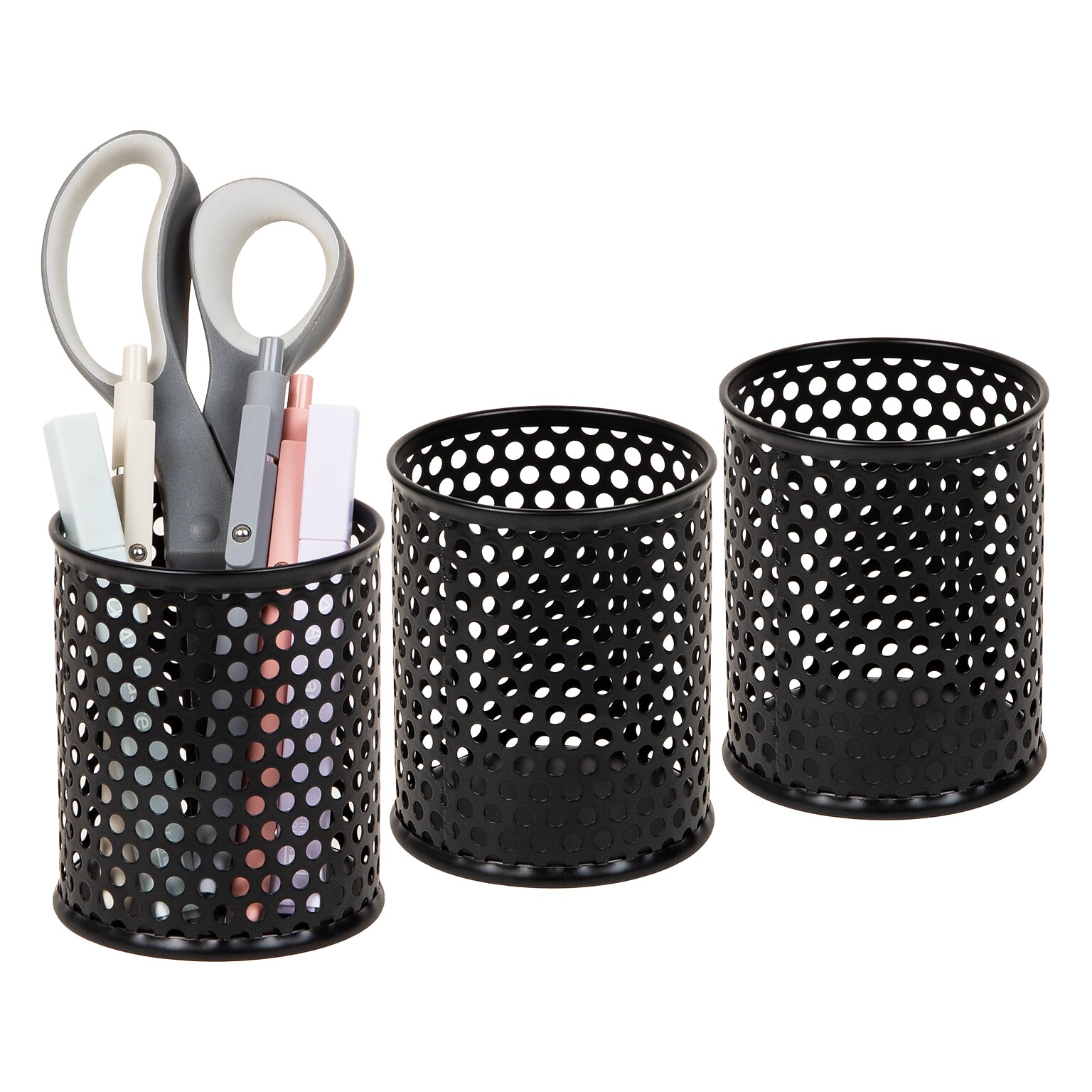 Mind Reader Metal Pen Holder, Black, 3 Pieces/Set (3MPEN-BLK)