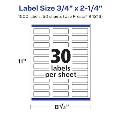 Avery Laser/Inkjet Multipurpose Labels, White, 30 Labels/Sheet, 50 Sheets/Pack  (94216)