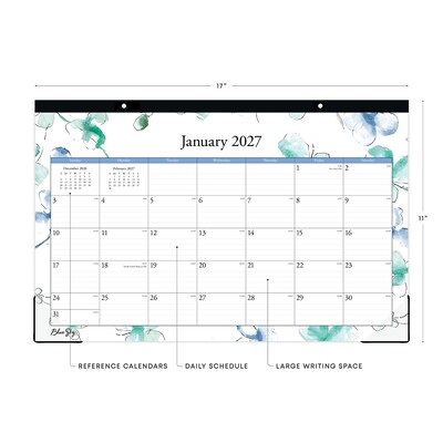 2027 Blue Sky Lindley 17 x 11 Monthly Desk Pad Calendar, Blue/White(100024-27)