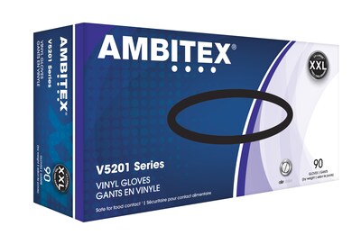 Ambitex® V5201 Series Vinyl Food Service Gloves, 2XL, Disposable, 100/Bx, 9 Boxes/CT (VXXL5201)