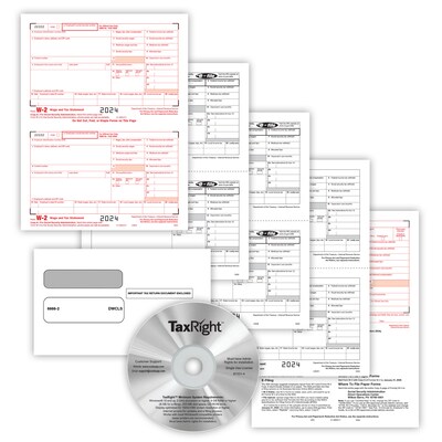 ComplyRight TaxRight 2024 W-2 Tax Form Tax Forms, Envelopes, TipSheet & Software, 4-Part, 10/Pack (SC5645ES10)