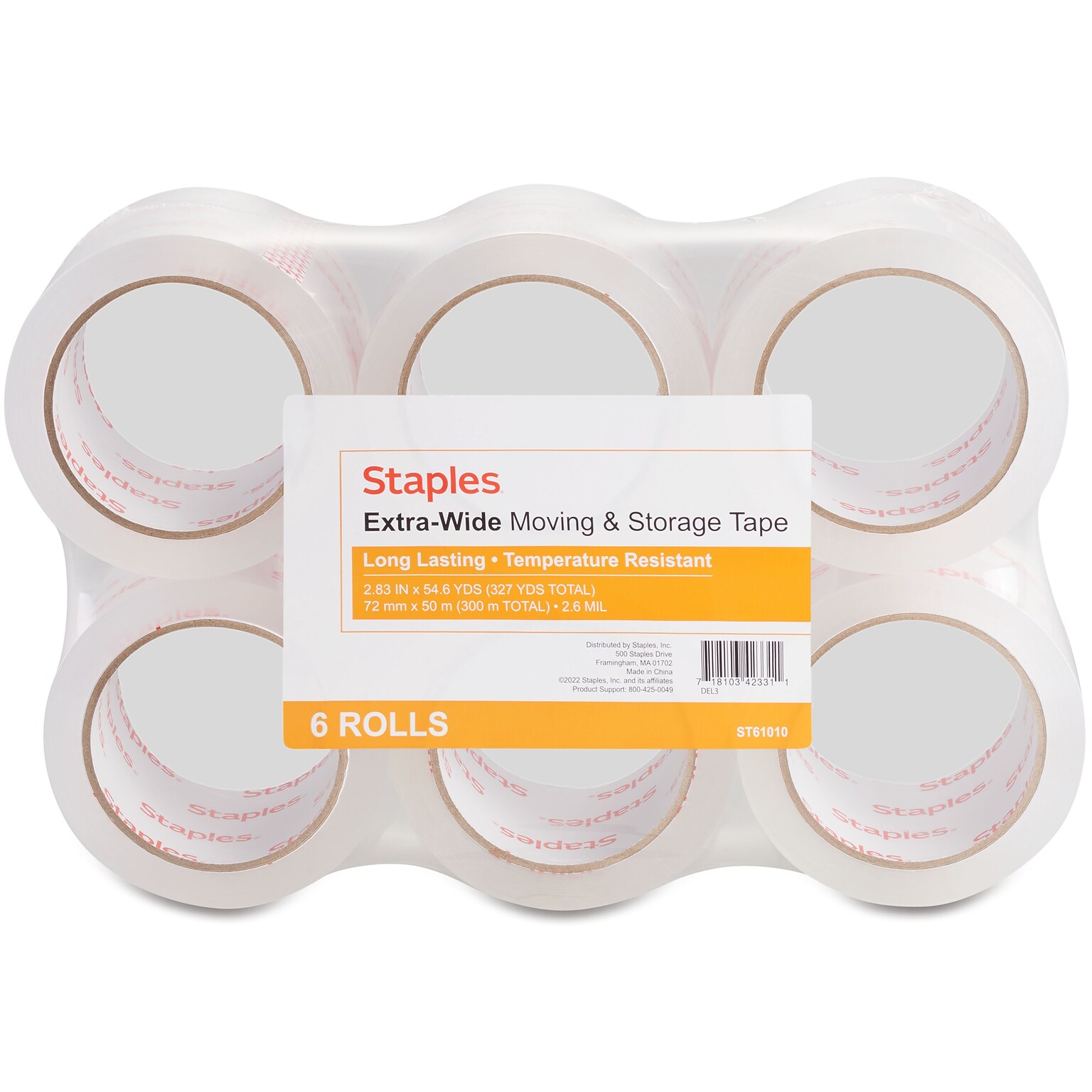 Staples Packing Tape, 2.83W x 54.6 yds., Clear, 6/Pack (52209/ST-XW26-6)