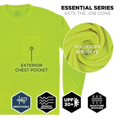 GloWear 8093 High Visibility Long Sleeve T-Shirt, Lime, X-Small (21811)