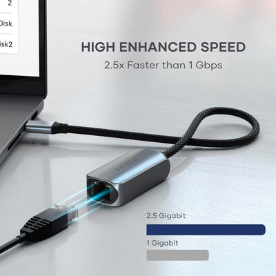 Satechi USB-C 2.5 Gigabit Ethernet Adapter, Space Gray (ST-AE25M)