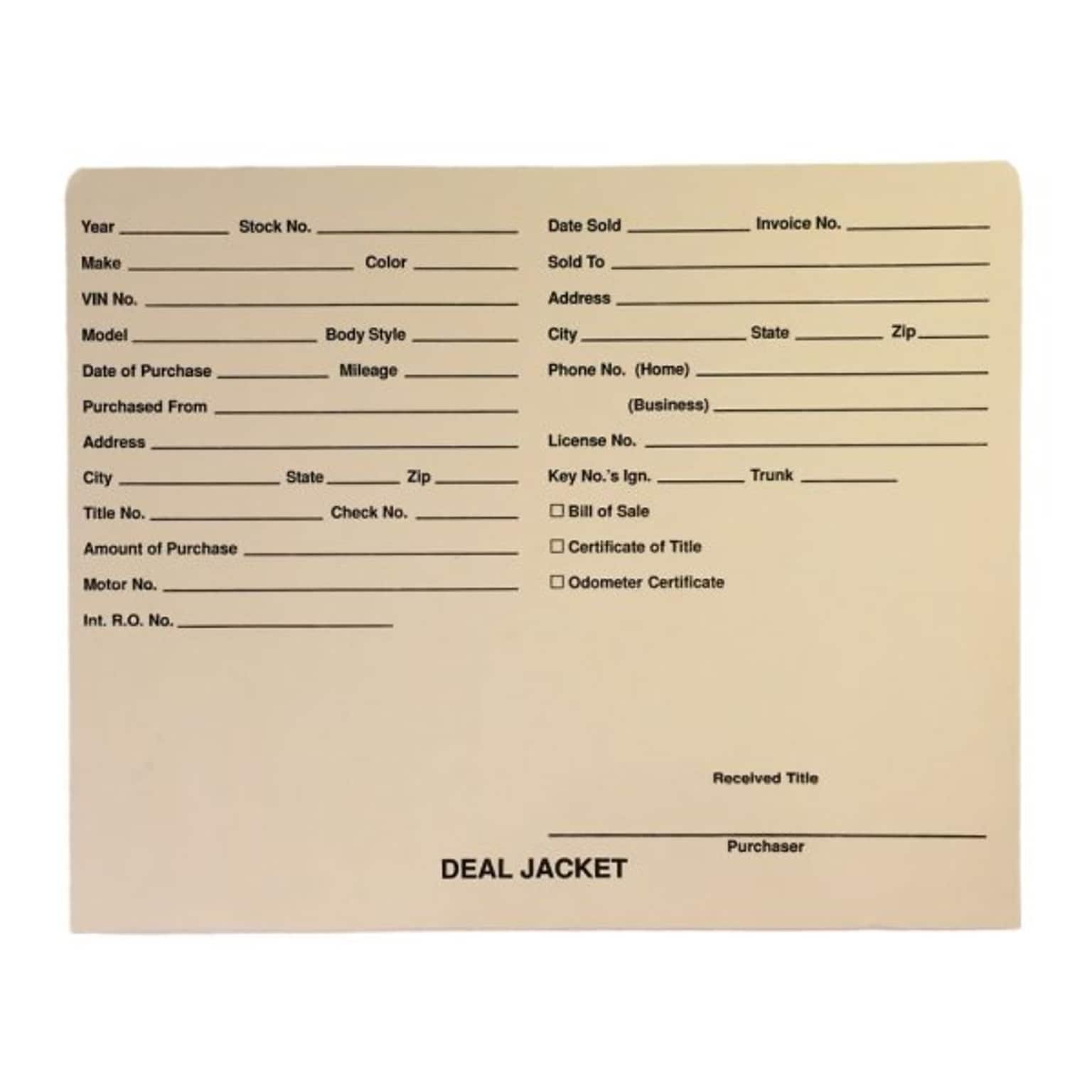BSP Automotive Dealer Printed Jacket, Letter Size, Manila 100/Box (S-09432-MAN)