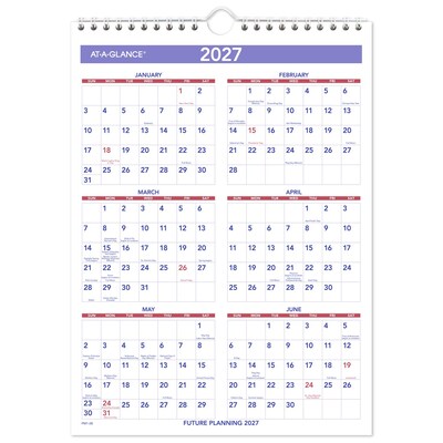2026 AT-A-GLANCE 8" x 11" Monthly Wall Calendar, White/Purple (PM1-28-26)