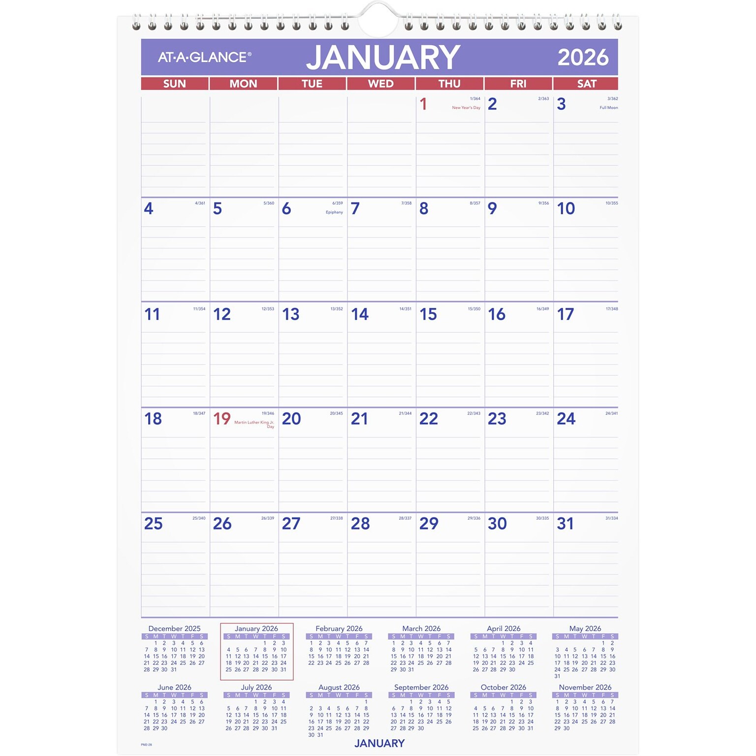 2026 AT-A-GLANCE 12 x 17 Monthly Wall Calendar, White/Purple (PM2-28-26)