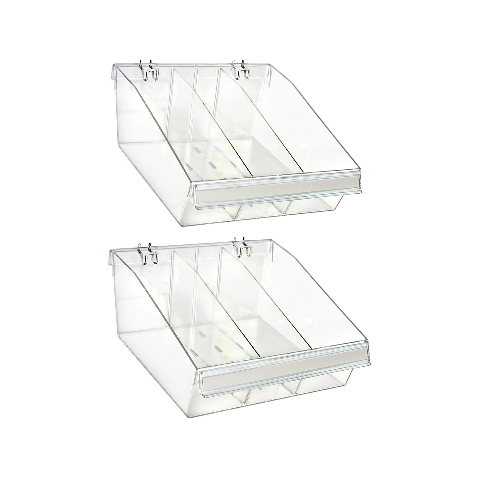 Azar 5.75 x 11.75 Pegboard 3-Compartment Deep Bin Tray, Clear, 2/Pack (556132-S-DIV-2PK)