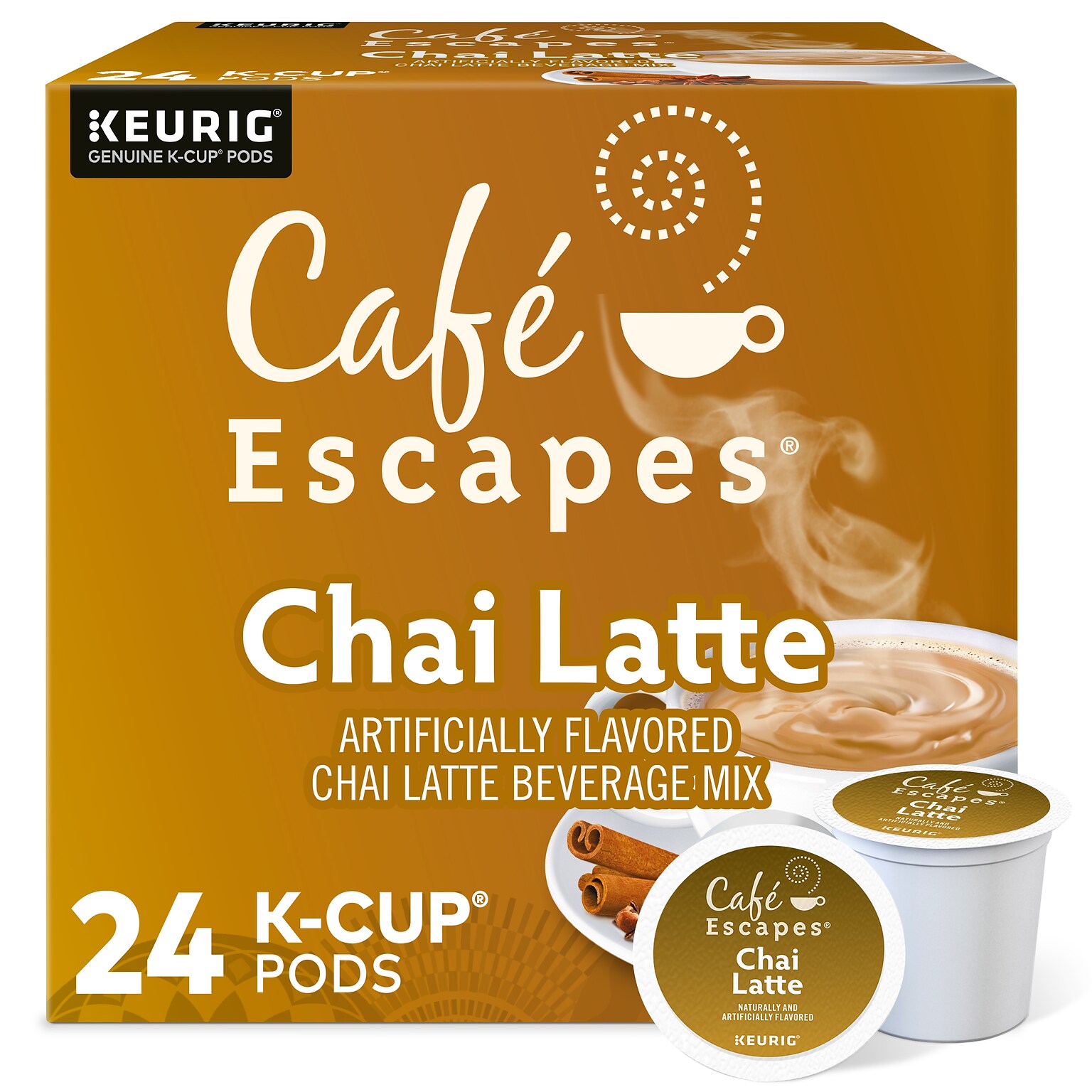 Cafe Escapes Chai Latte Coffee Keurig® K-Cup® Pods, Light Roast, 24/Box (5000330124)
