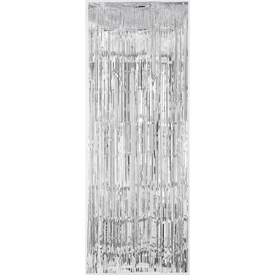 Party City Foil Fringe Curtain, Silver (AM24200-18-NS)