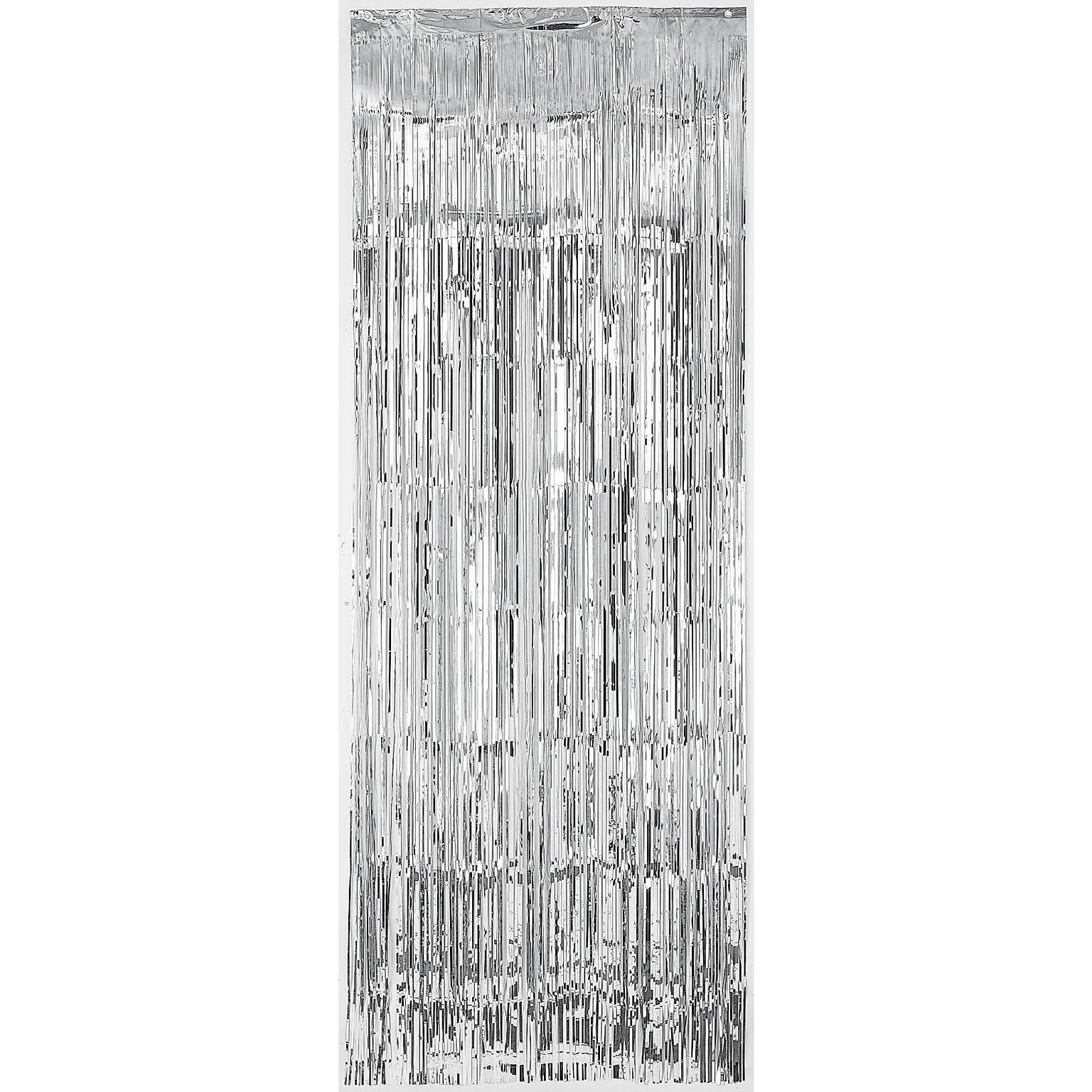 Party City Foil Fringe Curtain, Silver (AM24200-18-NS)