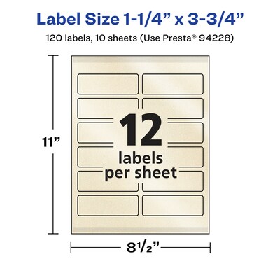 Avery Pearlized Ivory Rectangle Multipurpose Labels, 1.25" x 3.75", Ivory, 120/Pack (94228)