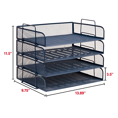 Staples Metal Mesh Side Loading Stackable Letter Tray, Letter Size, Navy Blue, 4/Pack (ST63844)