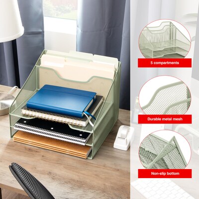 Staples 5-Compartment Metal Mesh File Organizer, Sage Green (ST63829)