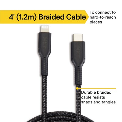 NXT Technologies™ 4 Ft. Braided USB-C to Lightning Cable for iPhone/iPad/iPod touch, Black (LBA020-4BKST)