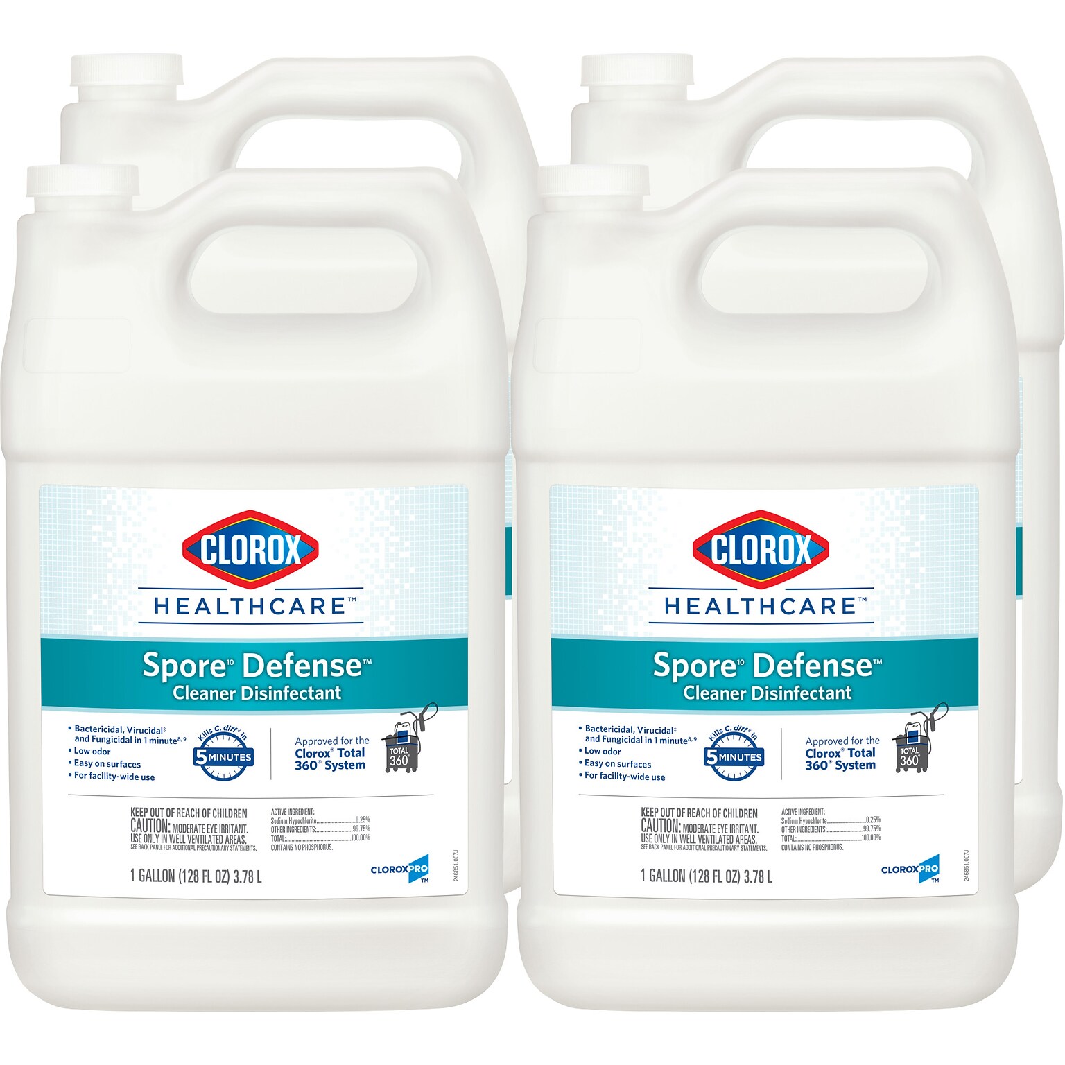 Clorox Healthcare Spore Defense Cleaner Disinfectant, Closed System Refill Bottle, 128 Fl Oz, 4/Pack  (32122)