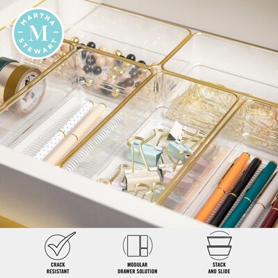 Martha Stewart Kerry Plastic Stackable Office Desk Drawer Organizer, Clear/Gold, 6/Set (BEPB9051G6CGD)