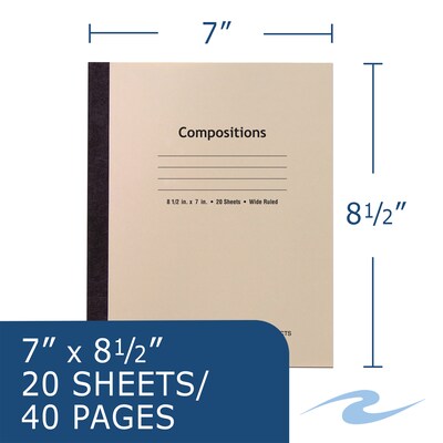 Roaring Spring Paper Products Composition Notebooks, 7" x 8.5", Wide Ruled, 20 Sheets, Manila (77340)