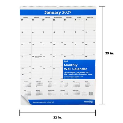 2027 Quill Brand® 29 x 22 Vertical Wall Calendar, White/Blue (63007-27-QCC)