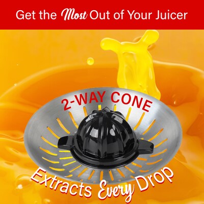 Brentwood® 200-Watt Electric Citrus Juicer with 2 Cones and Stainless Steel Lever, Black (J-28BK)