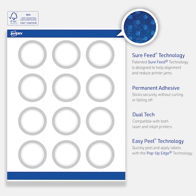 Avery Laser/Inkjet Circle Multipurpose Labels, 2" Dia., White, 120/Pack (S00-F39)