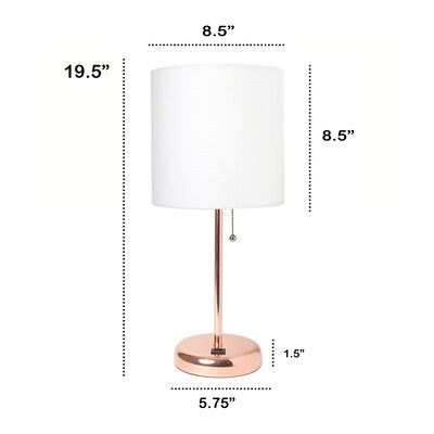 Creekwood Home Oslo 19.5" LED Table Lamp with USB Port, Rose Gold/White Shade (CWT-2013-RG)