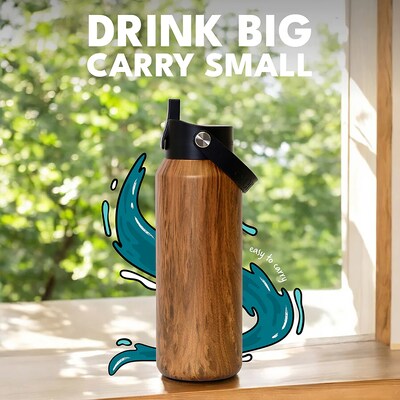 Elemental Core Stainless Steel Double Wall Insulated Water Bottle, 40 oz., Teakwood (EMLEBC40WD20)