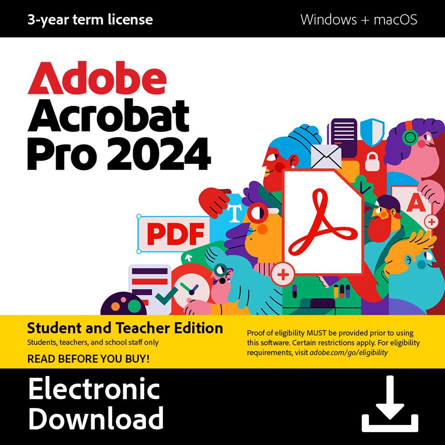 Adobe Acrobat Pro 2024 Student and Teacher Edition for 1 User, Windows and Mac, Download (30006797)