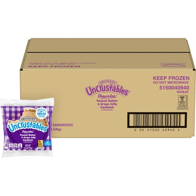 Smuckers Uncrustables Wheat Peanut Butter & Grape Jelly Sandwich, 2.6 oz., 48/Count (220-02219)