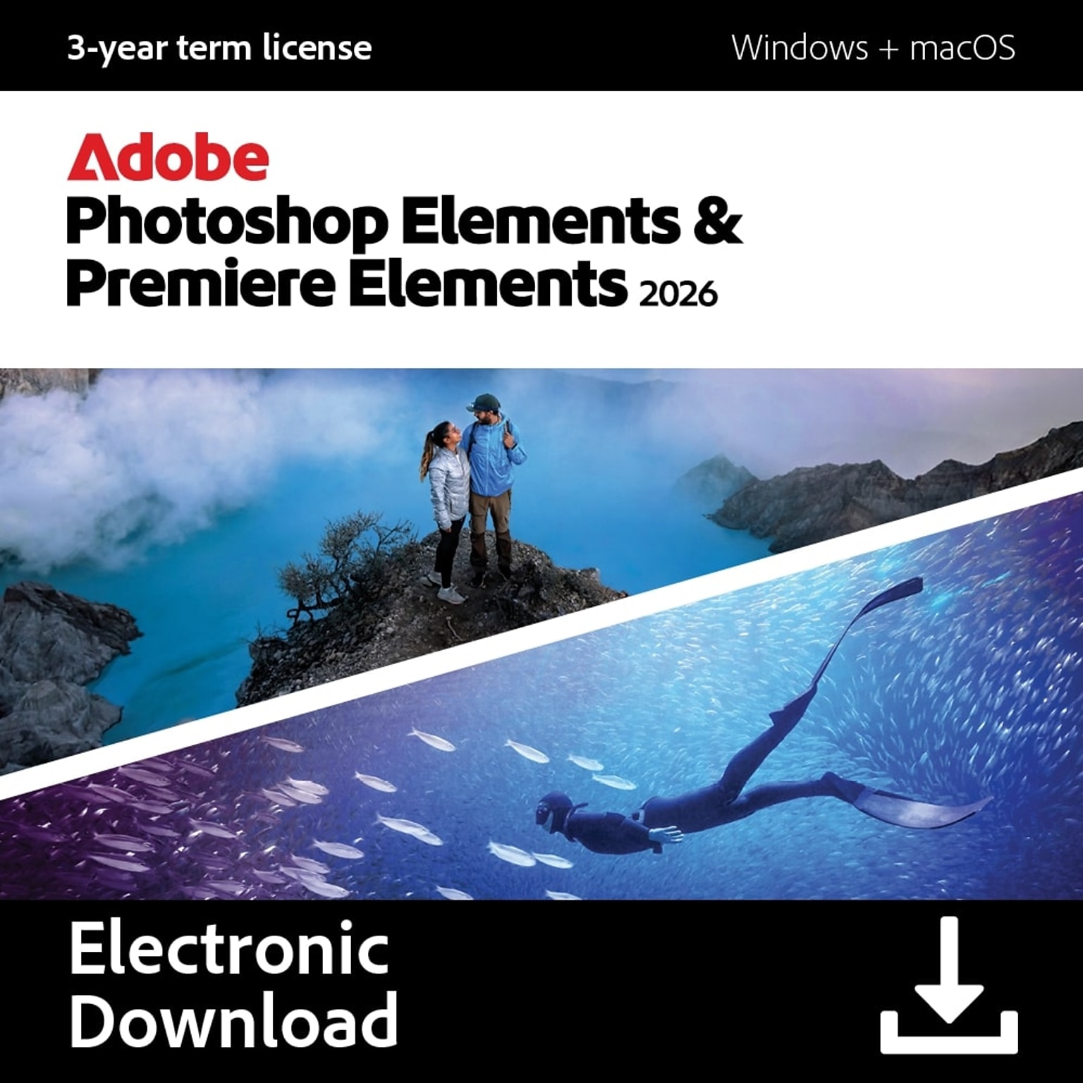 Adobe Photoshop Elements & Premiere Elements 2026, Photo & Video Editing for PC & Mac, 3-Year, Key Card (ADO951800V258)