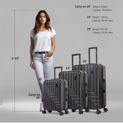 DUKAP Zahav 3-Piece Hardside Spinner Luggage Set, TSA Checkpoint Friendly, Black (DKZAHSML-BLK)