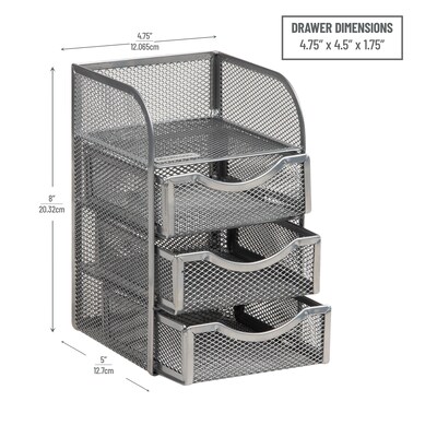 Mind Reader 4-Compartment Metal Desk Organizer, Silver (MESHMINI-SIL)