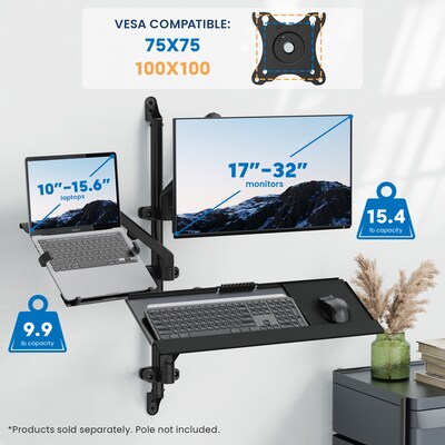 Mount-It! Counterbalance Keyboard Tray Arm for Wall and Pole Mounting, Black (MI-1765KB)