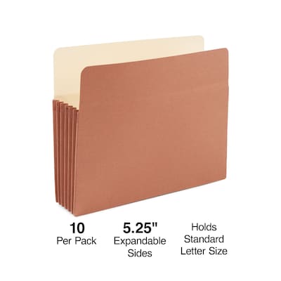 Staples Reinforced File Pocket, 5.25" Expansion, Letter Size, Brown, 10/Box (ST418335)