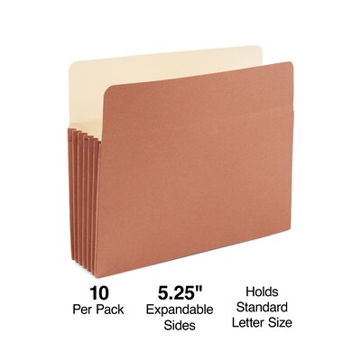 Staples Reinforced File Pocket, 5.25" Expansion, Letter Size, Brown, 10/Box (ST418335)