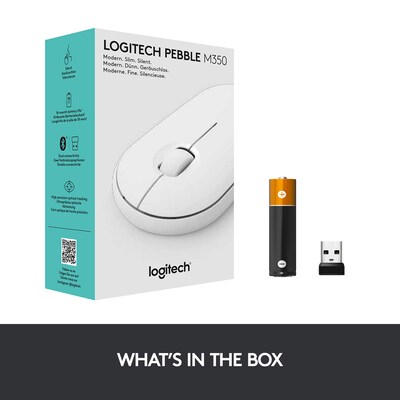 Logitech Pebble M350 Wireless Ambidextrous Optical USB Mouse, Off-White (910-005770)