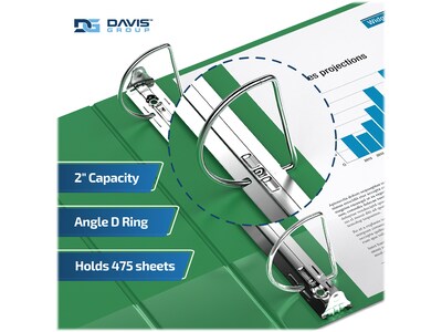 Davis Group Premium Economy 2" 3-Ring Non-View Binders, D-Ring, Green, 6/Pack (2304-04-06)