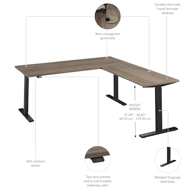Bush Business Furniture Move 60 Series 72"W L Shaped Adjustable Standing Desk, Modern Hickory (M6SL7278MHSK)