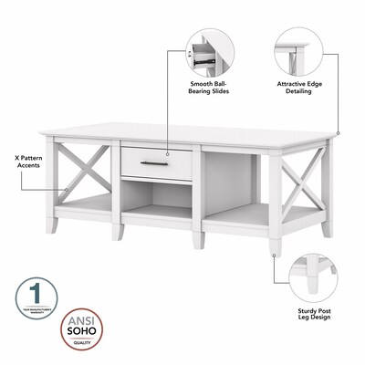 Bush Furniture Key West Manufactured Wood Console TV Stand, Screens up to 65", Pure White Oak (KWS025WT)