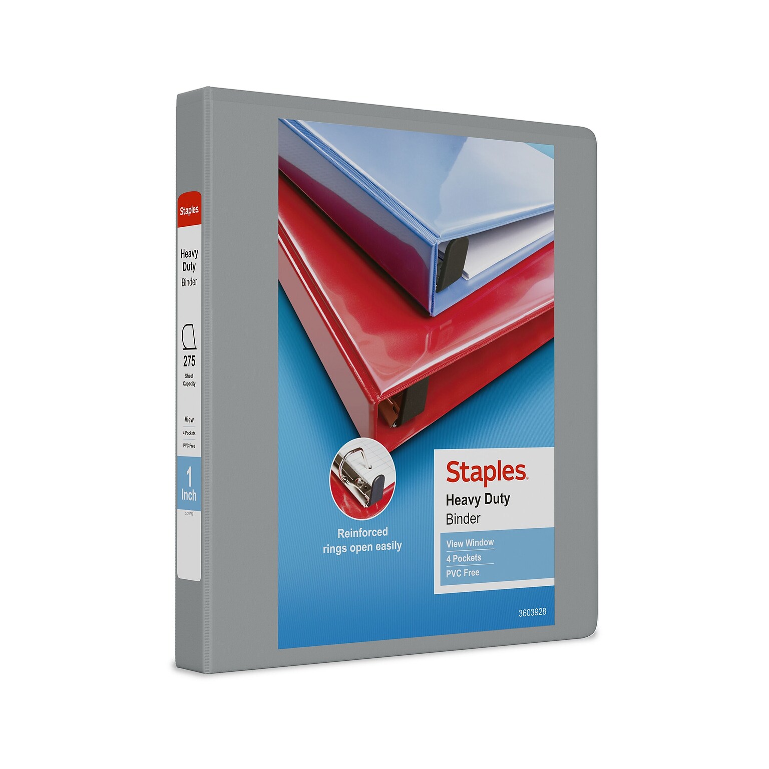 Staples Heavy Duty 1 3-Ring View Binder, D-Ring, Gray (ST56328-CC)